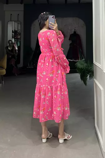 Women's Georgette With Floral Print Western Dress 