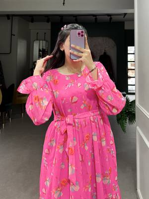 Women's Georgette With Floral Print Western Dress  3