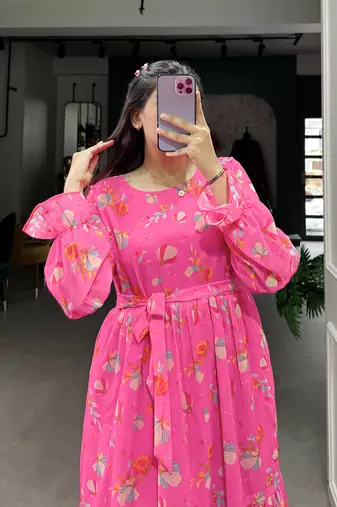 Women's Georgette With Floral Print Western Dress 