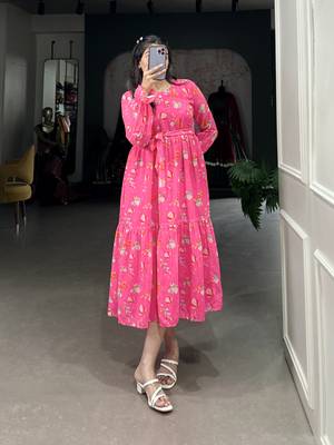 Women's Georgette With Floral Print Western Dress  4
