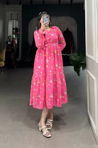 Women's Georgette With Floral Print Western Dress 