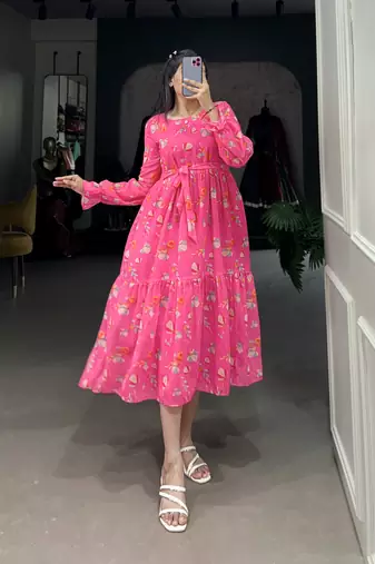 Women's Georgette With Floral Print Western Dress 