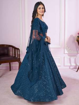  blue thread embroidery georgette party lehenga set choli with dupatta 3