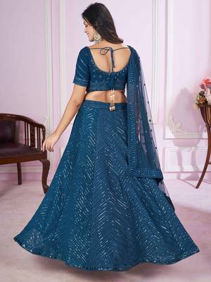  blue thread embroidery georgette party lehenga set choli with dupatta 4