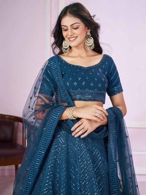  blue thread embroidery georgette party lehenga set choli with dupatta 5