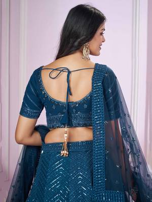  blue thread embroidery georgette party lehenga set choli with dupatta 6
