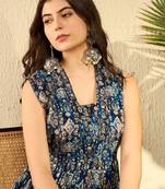 women blue rayon blend ikat printed co-ord sets