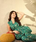 women teal rayon blend ikat printed co-ord sets