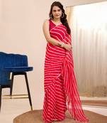 Red Printed Georgette Ready To Wear Saree With Blouse