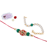 combo of colorful kundan stone rakhi n onyx pearl bracelet for bhaiya, brother, couple pair rakhi
