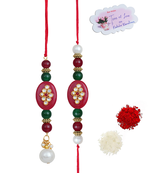 Handmade kundan red stone peral rakhi, combo design collection couple pair rakhi set