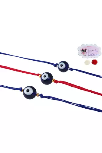 3 evil eye rakhi for rakshabandhan festival bhaiya, bhai rakhi handcrafted with hand written card