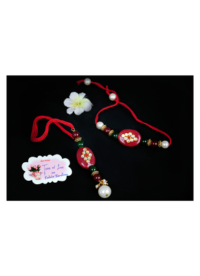 Handmade kundan red stone peral rakhi, combo design collection couple pair rakhi set 3