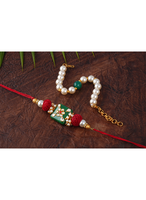 combo of colorful kundan stone rakhi n onyx pearl bracelet for bhaiya,brother, couple pair rakhi 2