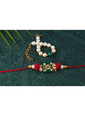 combo of colorful kundan stone rakhi n onyx pearl bracelet for bhaiya,brother, couple pair rakhi 3