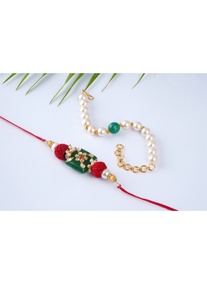 combo of colorful kundan stone rakhi n onyx pearl bracelet for bhaiya,brother, couple pair rakhi 4