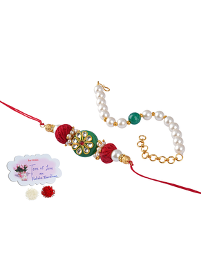 Colorful kundan stone rakhi n onyx pearl bracelet for bhaiya,brother, couple pair rakhi 1