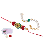 Colorful kundan stone rakhi n onyx pearl bracelet for bhaiya,brother, couple pair rakhi
