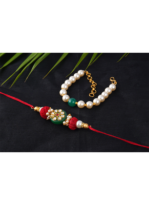 Colorful kundan stone rakhi n onyx pearl bracelet for bhaiya,brother, couple pair rakhi 2