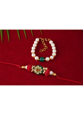 Colorful kundan stone rakhi n onyx pearl bracelet for bhaiya,brother, couple pair rakhi 3