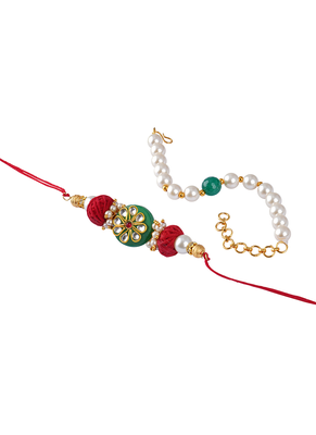 Colorful kundan stone rakhi n onyx pearl bracelet for bhaiya,brother, couple pair rakhi 4