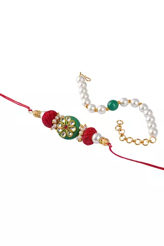 Colorful kundan stone rakhi n onyx pearl bracelet for bhaiya,brother, couple pair rakhi
