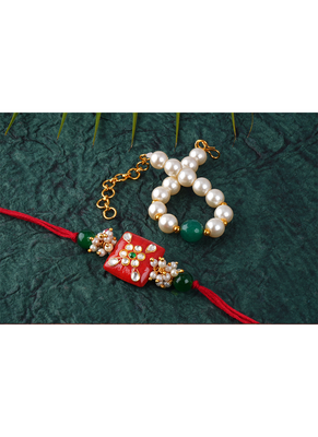 Combo of colorful kundan stone rakhi n pearl bracelet for bhaiya bhabhi / brother, couple pair rakhi 3
