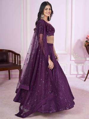 wondrous purple sequined georgette lehenga set choli with dupatta 3