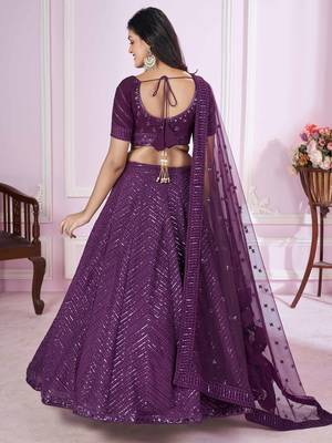 wondrous purple sequined georgette lehenga set choli with dupatta 4
