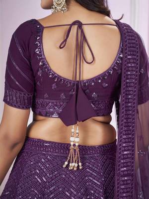 wondrous purple sequined georgette lehenga set choli with dupatta 6