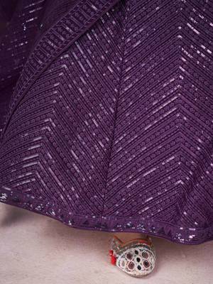wondrous purple sequined georgette lehenga set choli with dupatta 7