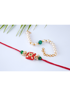 Combo of colorful kundan stone rakhi n pearl bracelet for bhaiya bhabhi / brother, couple pair rakhi 4