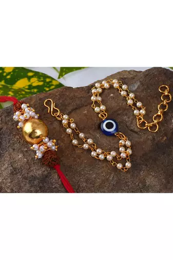 Handmade rakhi for brother combo couple pair rudraksha rakhi bracelet set for bhaiya fancy rakhi