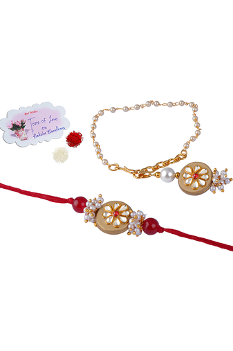 Handcrafted combo of colorful kundan stone rakhi n lumba bracelet rakhi for bhaiya, brother, couple pair rakhi