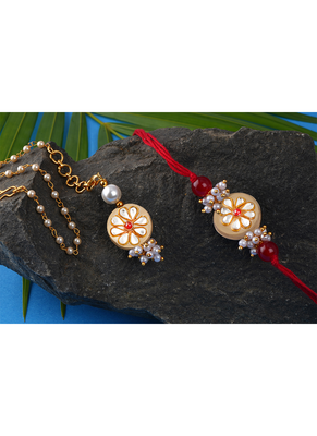 Handcrafted combo of colorful kundan stone rakhi n lumba bracelet rakhi for bhaiya, brother, couple pair rakhi 2
