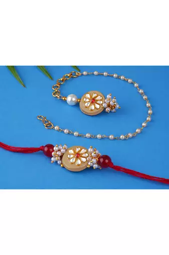 Handcrafted combo of colorful kundan stone rakhi n lumba bracelet rakhi for bhaiya, brother, couple pair rakhi