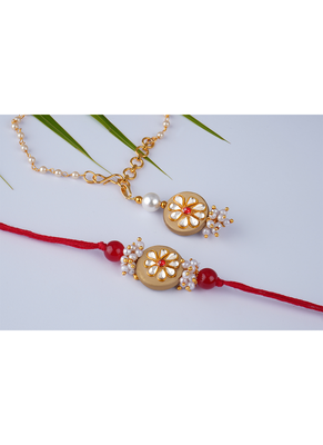 Handcrafted combo of colorful kundan stone rakhi n lumba bracelet rakhi for bhaiya, brother, couple pair rakhi 4