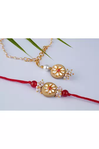 Handcrafted combo of colorful kundan stone rakhi n lumba bracelet rakhi for bhaiya, brother, couple pair rakhi