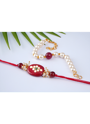 Handcrafted combo of colorful kundan stone rakhi n maroon pearl bracelet for bhaiya brother, couple pair rakhi 5