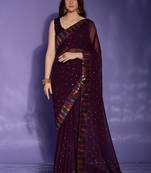 Wine Georgette Sequence Party Wear Saree