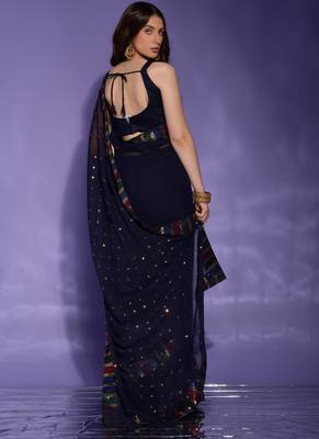 Blue Georgette Sequence Party Wear Saree 2