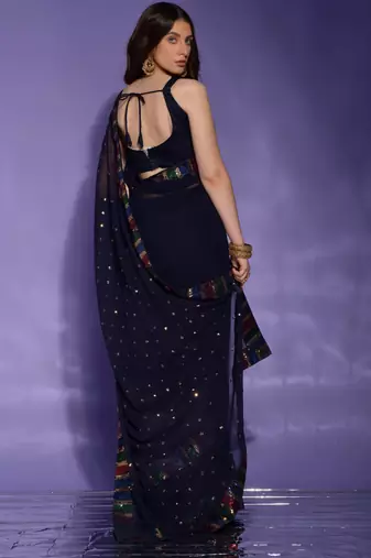 Blue Georgette Sequence Party Wear Saree
