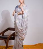 Off White Georgette Sequence Party Wear Saree