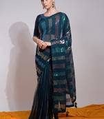 Teal Georgette Sequence Party Wear Saree