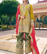 Mustard Embroidered Blooming Chinon Silk Stitched Punjabi Salwar Suit