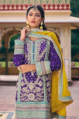 Blue Embroidered Blooming Chinon Silk Stitched Punjabi Salwar Suit 2