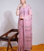 Baby Pink Georgette Sequence Party Wear Saree