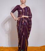 Wine Georgette Sequence Party Wear Saree