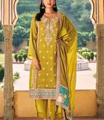 Mehendi premium embroidered blooming chinon silk stitched salwar suit