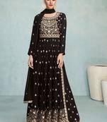 Black exclusive embroidered faux georgette stitched nayra cut suit